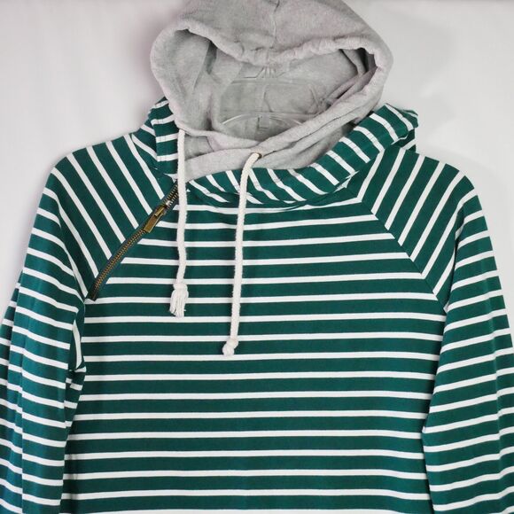 Ampersand Ave Womens Size M Green Striped Gray DoubleHood Sweatshirt - Picture 2 of 14